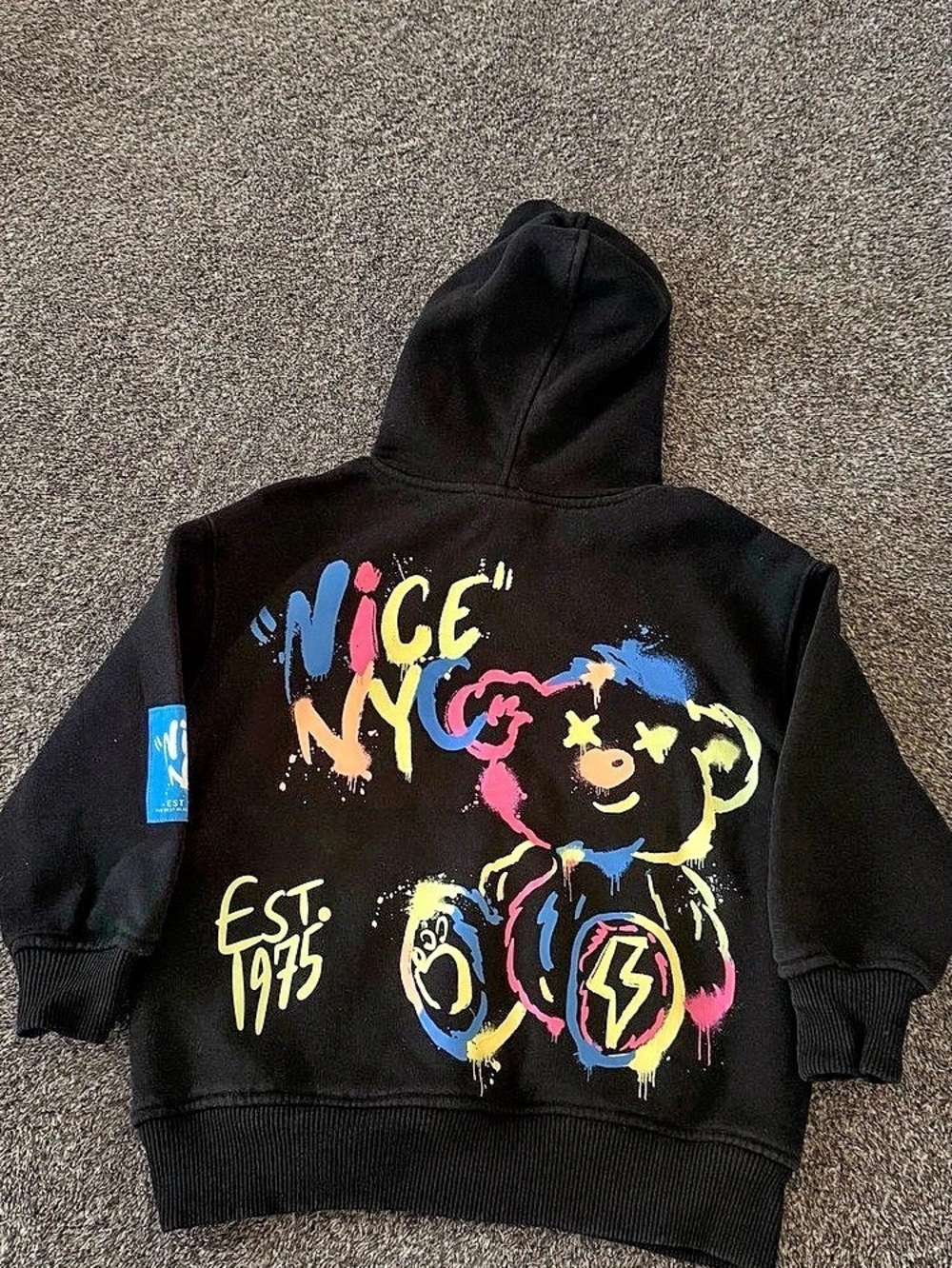 Zara Nice NYC Graffiti Bear Hoodie Black Girls Size 6